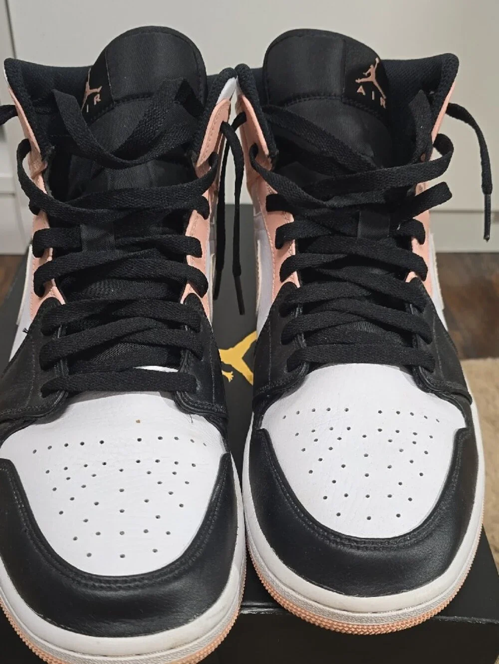 Jordan High-Top Sneakers in Black, White & Blush Pink